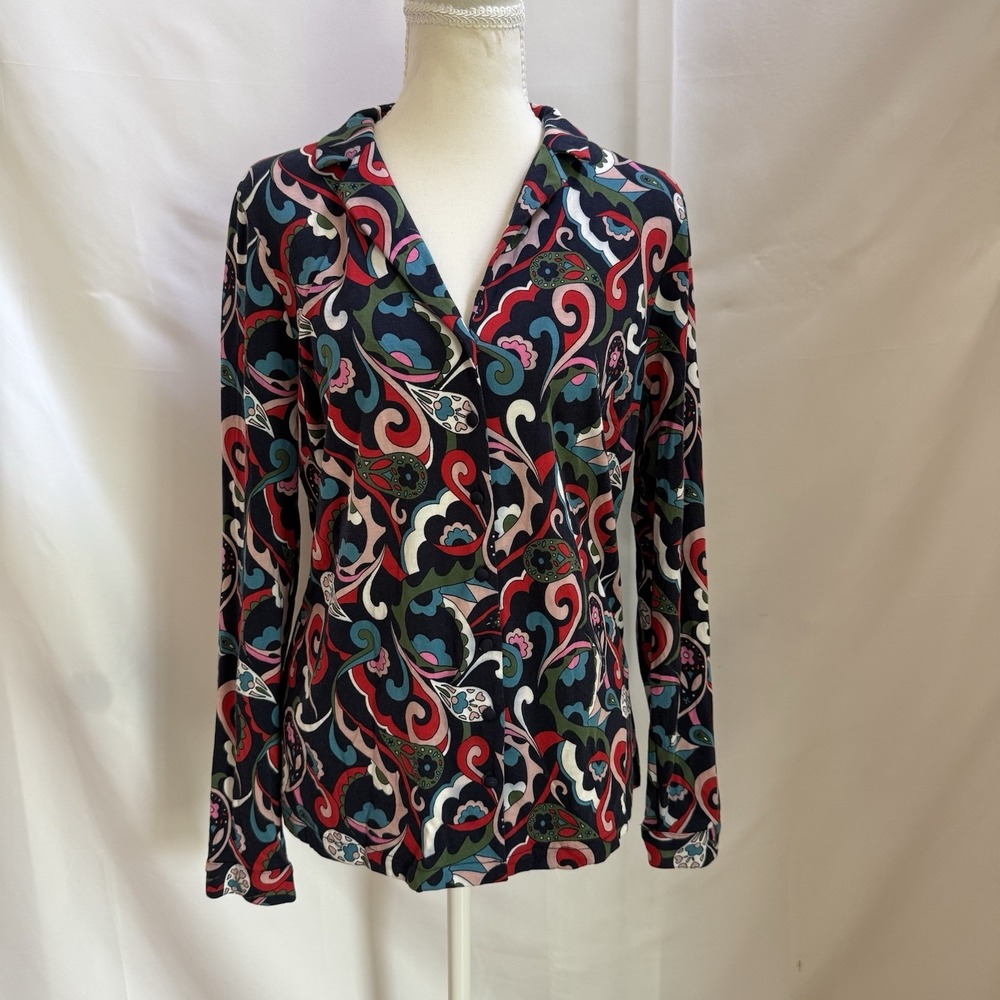 Boden Womens Button Blouse Top US 10R Multicolor Paisley Cotton Modal Shirt